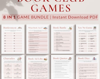 Book Club Games Printables, Book Club Party Games, Book club quiz, Bookclub Activities, Book Club Meeting ideas, Book club discussion