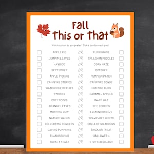 Fall This or That Game, Fall Game for Kids, Fall Party Game, Autumn Printable Game, Fall Classroom Game, Thanksgiving Family Game Activity