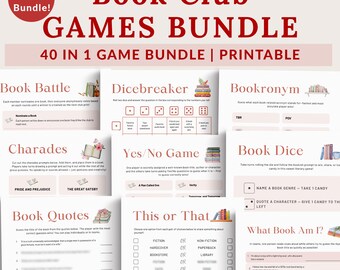 Book Club Game Bundle, Book Club Games Printable, Book themed games, Book club Ice breakers, Book Club Group ideas, Book Club Activity