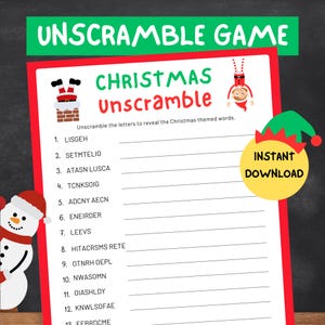 Christmas Unscramble Game, Christmas Party Game, Christmas Family Game,  Christmas Classroom Activity Printable, Homeschool Word Puzzle Kids
