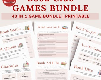40 Buchklub-Spielepaket, druckbare Buchklub-Eisbrecher-Spiele für Buchklub-Beherbergung, Partyspielideen, Lesegruppenaktivität