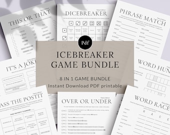 Paquete de juegos para romper el hielo: temas de conversación imprimibles, juegos para romper el hielo, ideas para cenas, preguntas para romper el hielo para fiestas de adultos.