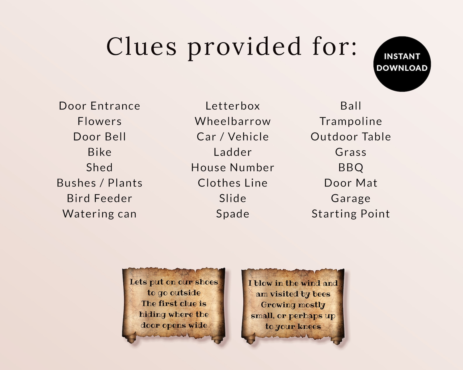 Outdoor Scavenger Hunt Clues Scavenger Hunt Game Fun Scavenger Hunt