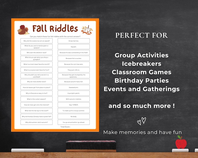 Fall Game Riddles Fall Riddles Party Game, Family Jokes, Autumn Quiz (digital Download ...