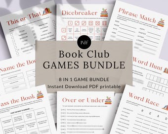 Book Club Games, Book Club Icebreakers, BookClub Party Games, Book Lover Games, Book Club Activity, Book Club Meeting Games, Bookclub ideas