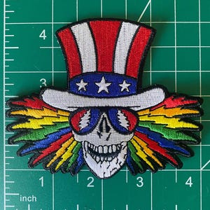 Écusson Grateful Dead Oncle Sam - Écusson brodé à repasser ou à coudre 4 x 3 pouces - Écusson Deadhead pour vestes, gilets, sacs et plus