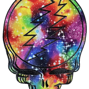 Écusson brodé « Voler votre visage » Grateful Dead | 10 po. à coudre ou à repasser | Champignon, note de musique tie-dye ou fond galaxie