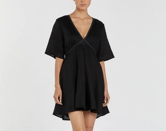Robe en lin, robe en lin noire, robe d'été en lin, lin 100 % biologique, vêtements en lin grande taille pour femme