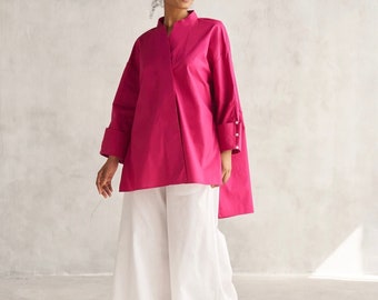 Top in cotone, top in cotone rosa, cotone biologico, top lunghi in cotone, moda traspirante