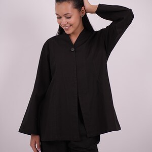 Black Linen Top, Linen Shirt Jacket, Linen Blouse, Button Front Linen Top, Fall Linen Layer, Handmade Linen Clothing, Plus Size Linen Tunic