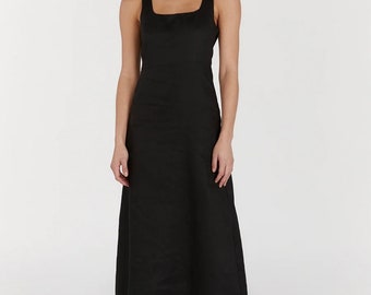 Robe en lin noire, robes en lin, vêtements en lin, lin 100 % biologique, vêtements en lin grande taille pour femme