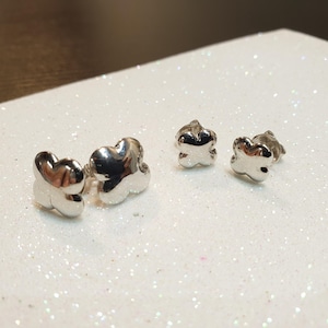 925 Sterling Silver Clover Stud Earrings, Chunky Silver Studs, Minimalist Four-Leaf Clover Earrings, Lucky Charm Stud Earrings