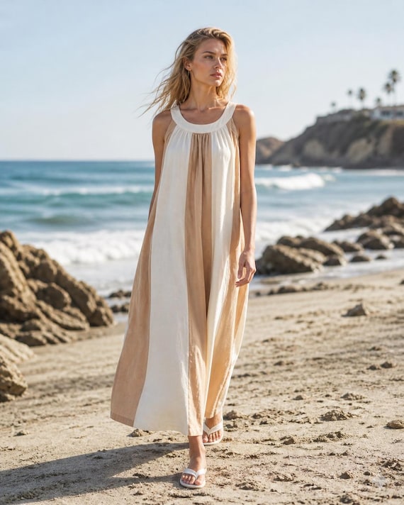 tan beach dress Women's Stella Maxi (tan gingham) L and the tiered detailing to the skirt style this piece perfectly BEACH RIOT Holly Dress in