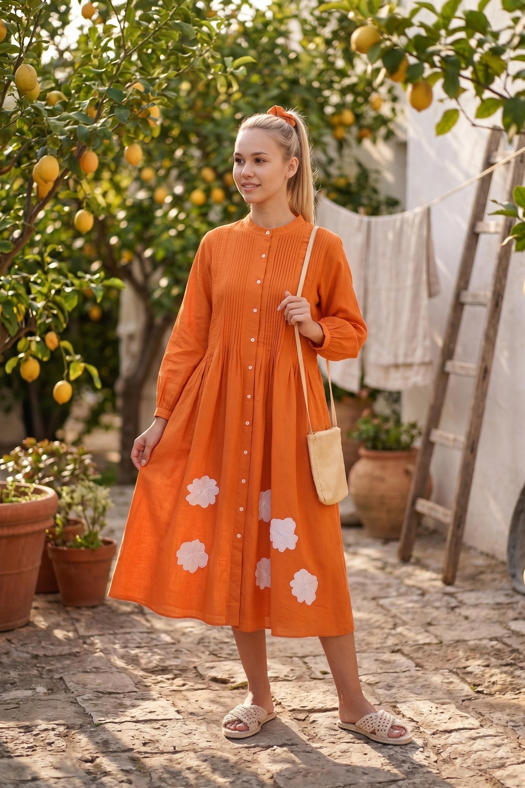 orange linen maxi dress Kite Linen Blend Dress - / Italian Orange- Size3XS