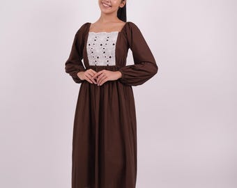 chinese dress ladies IRIS LINEN DRESS LIGHT BROWN – LOOKBOUTIQUESTORE main image 0