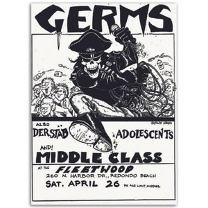 Germs at the Fleetwood 04-26-1980 Vintage Flyer Poster-Museum Qualität Punk Rock Reproduktion Druck Mattes Papier-Handbill Hardcover Los Angeles