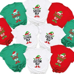 Koszulka świąteczna z 80 cytatami "Jestem rodziną elfów", zabawna koszulka świąteczna, koszulka z elfem, świąteczna koszulka rodzinna, spersonalizowana koszulka z elfem