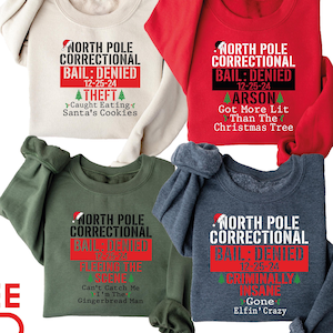 North Pole Correctional Christmas Pajama , Matching Family Christmas Long Sleeve, Funny Group Christmas Sweatshirt, Custom North Pole Hoodie