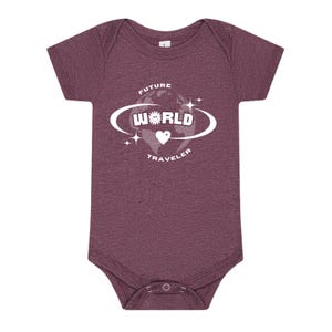 Future World Traveler Globe Infant Onesie, gift for new parent, baby shower gift, travel gift, infant clothing.