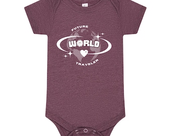 Future World Traveler Globe Infant Onesie, gift for new parent, baby shower gift, travel gift, infant clothing.