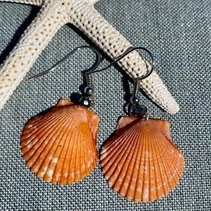 small orange scallop and silver earrings