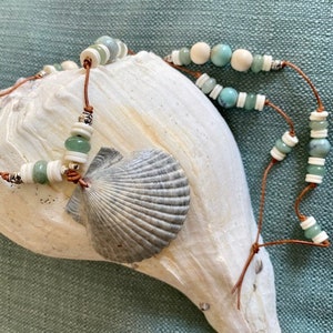 Boho large scallop pendant chunky necklace