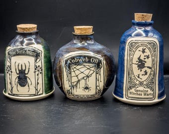 Handmade Ceramic Potion Bottle Set – Witchcraft Apothecary Decor