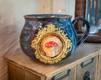 Handmade Fly Agaric Mushroom in gold frame Coffee Mug