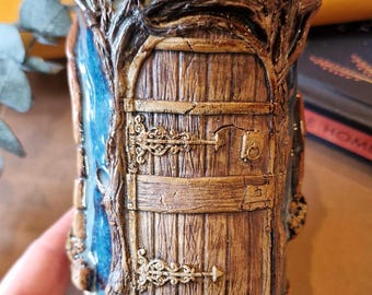 Large Blue Ceramic Handmade Fairytale Cottage Forest Door Coffee Mug - 12 fl oz / 350ml