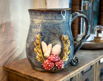 Witchy Crystal Mug: Handmade Ceramic Mug with Gold Accents