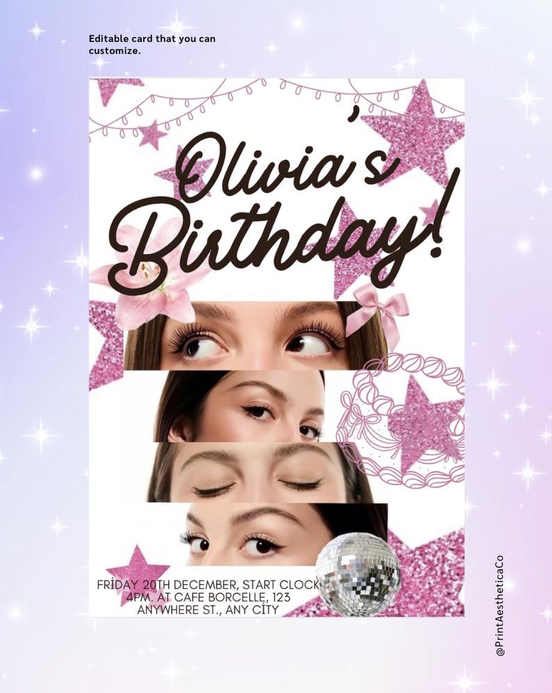 Editable Olivia Rodrigo Birthday Invitation Template Printable Pop