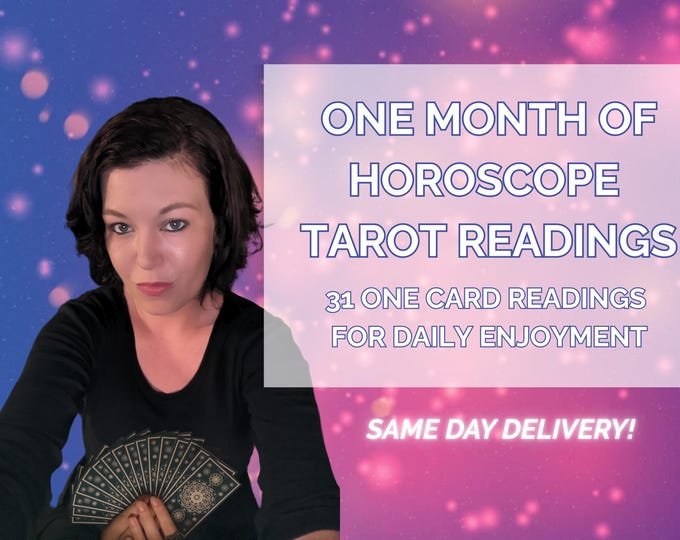 Featured listing image: One Month of Horoscope Tarot Readings | One Card Daily | Horoscope | Divination | Same Day Psychic | Tarot Reader | PDF | Fortune Teller |