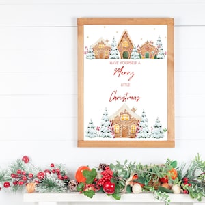 Kersthuizen print, peperkoekhuizen print, kerst kunst aan de muur, kerstlied print, Merry Christmas kunst, moderne feestelijke Home decor