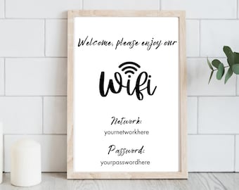 WiFi Sign, Printable WiFi Sign, WiFi Password Sign, Internet Connection Sign, Editable, Instant Download