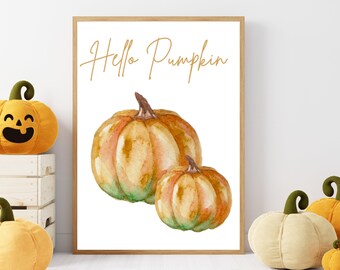 Hello Pumpkin Printable Wall Art, Pumpkin Fall Decor, Autumn Wall Art, Fall Printable, Seasonal Wall Decor, Instant Download