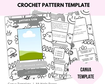 Doodles Crochet Pattern Template | For Crochet Businesses | Social Media Manager | Canva | Knitting Pattern Template