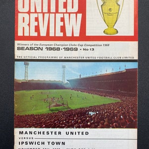 Original Football Programme 1968 Manchester United vs Ipswich Town Football Gift for men vintage programme Football memorabilia