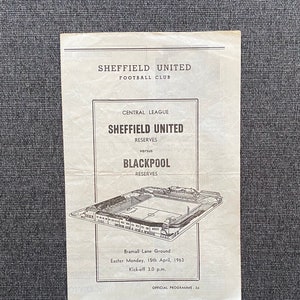 Programa de fútbol original 1963 Sheffield United vs Blackpool Regalo de fútbol para hombres Programa vintage Recuerdos de fútbol