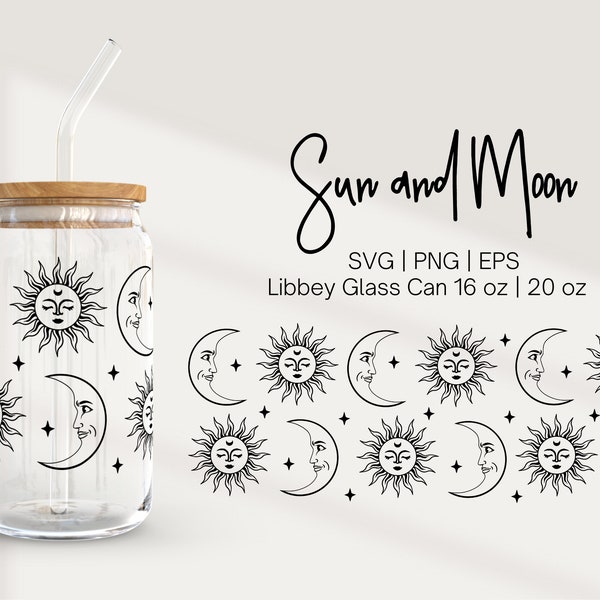 Libbey Glass 16oz | 20oz Wrap, Celestial Svg, Celestial Mug Wrap, Sun and Moon Clipart Svg, Glassware Svg, Sun and Moon Svg Files for Cricut