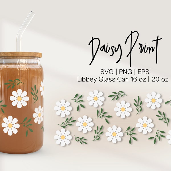 Libbey Glass 16oz | 20oz Wrap, Daisy Svg, Daisy Mug Wrap, Daisy Clipart Svg, Glassware Svg, Daisy Svg Files for Cricut, Sublimation Png