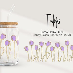 Libbey-glas 16oz | 20oz Wrap, Tulpen Svg, Tulpen Mok Wrap, Tulpen Clipart Svg, Glaswerk Svg, Tulpen Svg-bestanden voor Cricut, Sublimatie Png