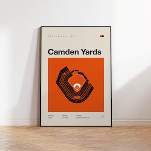 Baltimore Orioles Poster, Camden Yards Stadium Print, Mid Century Modern Baseball Poster, Sports Bedroom Posters, Minimalist Office Wall Art