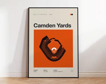 Baltimore Orioles Poster, Camden Yards Stadium Print, Mid Century Modern Baseball Poster, Sports Bedroom Posters, Minimalist Office Wall Art