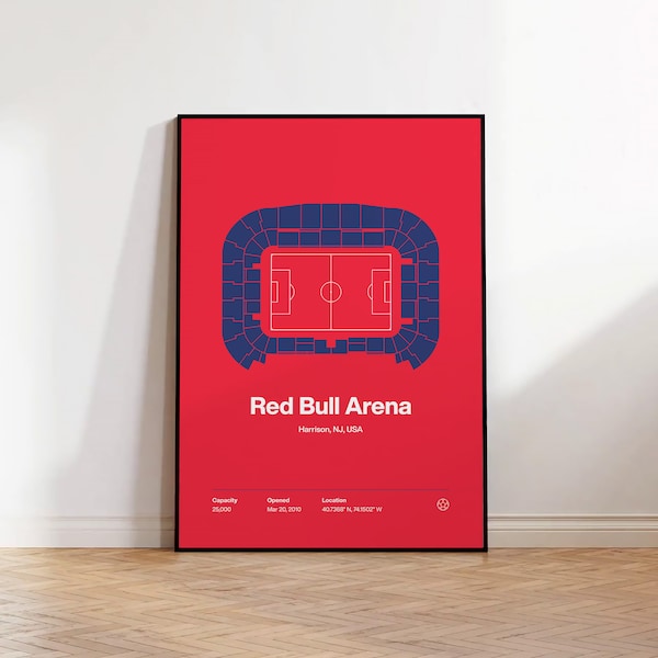 New York Red Bulls Poster, NY Red Bull Arena Stadium Print, Contemporary Minimalist Football Wall Art, Sport Fan Print Gift for Him or Her