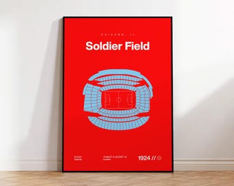Chicago Fire FC Poster, Soldier Field Print, Mid Century Modern Soccer Poster, Sports Bedroom Posters, Minimalist Office Wall Art