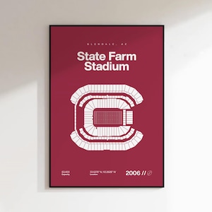 Poster Arizona Cardinals, State Farm Stadium Print, NFL-poster, moderne voetbalkunst aan de muur halverwege de eeuw, voetbalcadeau, posters sportslaapkamer