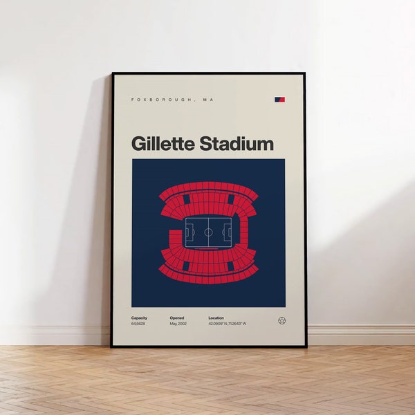 New England Revolution Poster, Gillette Stadium Print, MLS Poster, Mid Century Modern, Soccer Wall Art, Soccer Gift, Sports Bedroom Posters