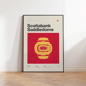 Calgary Flames Poster, Scotiabank Saddledome Stadium Print, Mid Century Modern Hockey Poster, Sports Bedroom Art, Minimalist Office Wall Art