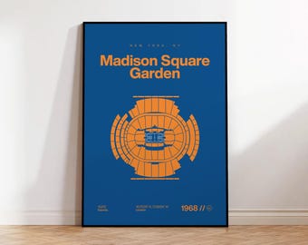 Póster de los New York Knicks, impresión del Madison Square Garden, póster de baloncesto moderno de mediados de siglo, póster deportivo para dormitorio, arte minimalista para pared de oficina