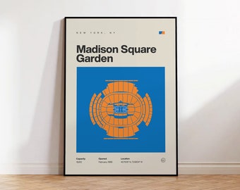 New York Knicks Poster, Madison Square Garden Print, Mid Century Modern Basketball Poster, Sports Bedroom Poster, Minimalist Office Wall Art